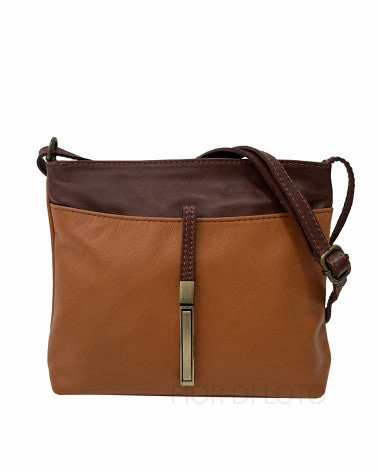 Italian Leather Crossbody Shoulder Bag-Bicolor Brown Functional Style Easy Access