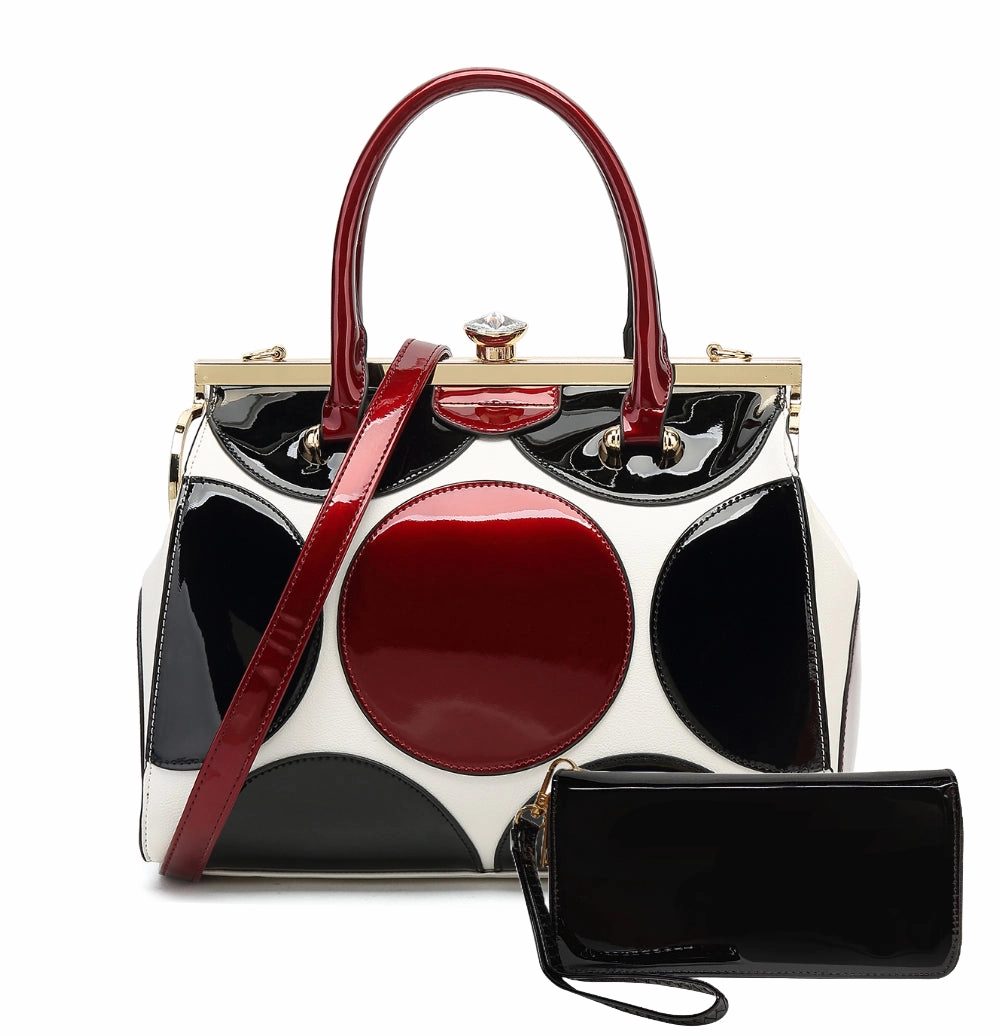 2 in 1 Polka Dot Patent Frame Satchel with Wallet Minimal Journey Minimalist Appeal