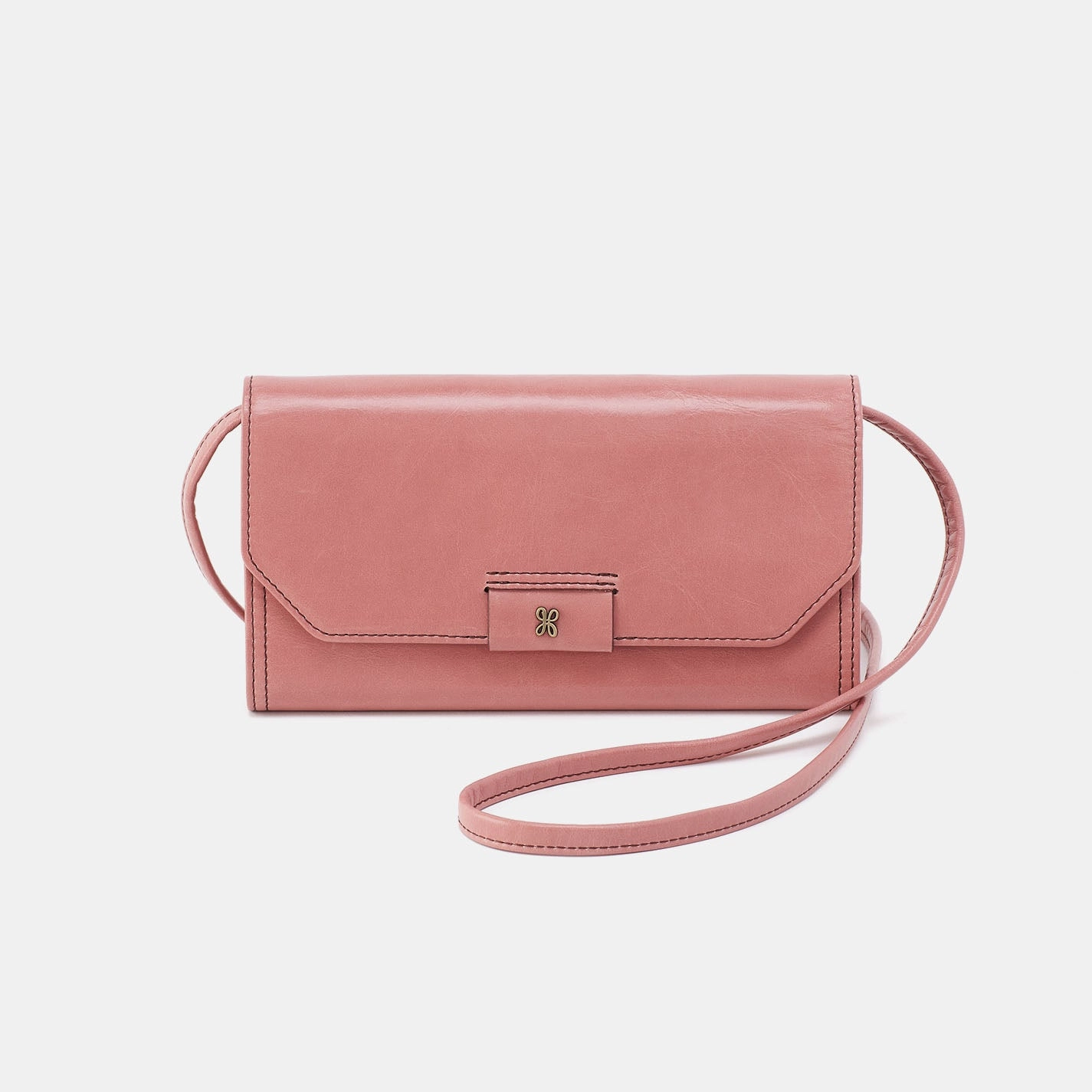 Functional Storage Classic Utility Romy Wallet Crossbody In Polished Leather - Rose