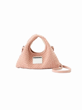 (Misty Pink)Mini Hobo Crossbody Bag-TENERA Handwoven Suede Collection Modern Lifestyle