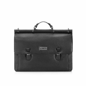Versatile Storage Functional Comfortability London Dowel-Top Attach?? - Black Leather Briefcase