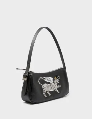 Premium Quality Rugged Durability Lucas Hobo Mini Black Handbag - Winged Tiger Embroidery