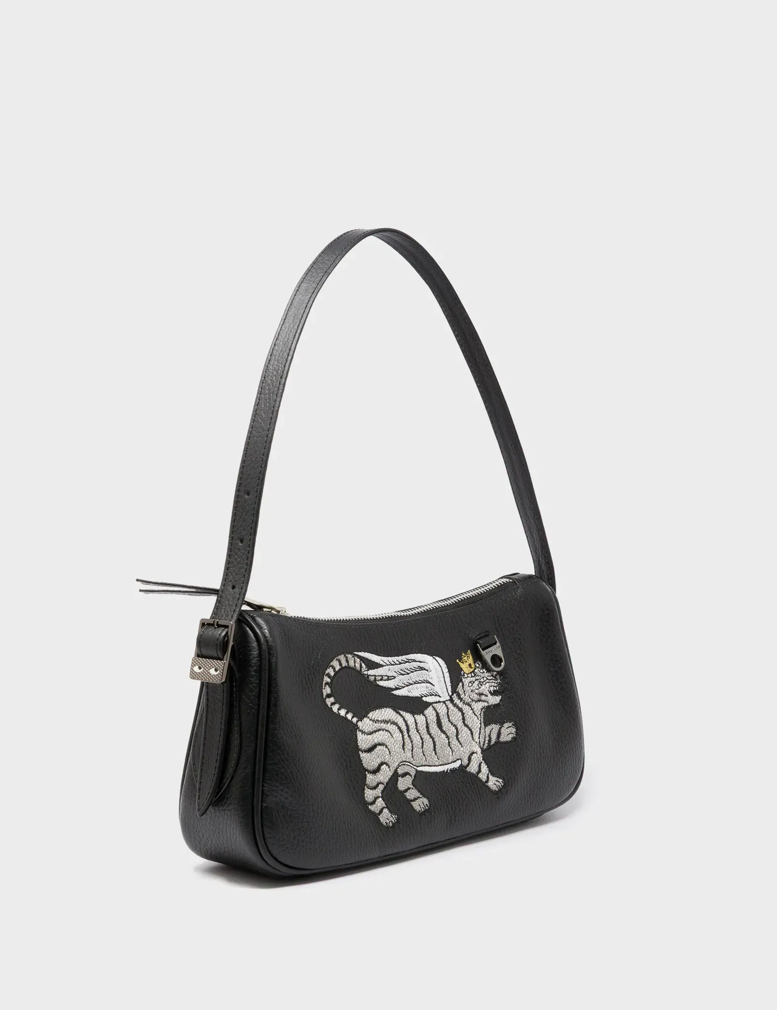 Premium Quality Rugged Durability Lucas Hobo Mini Black Handbag - Winged Tiger Embroidery