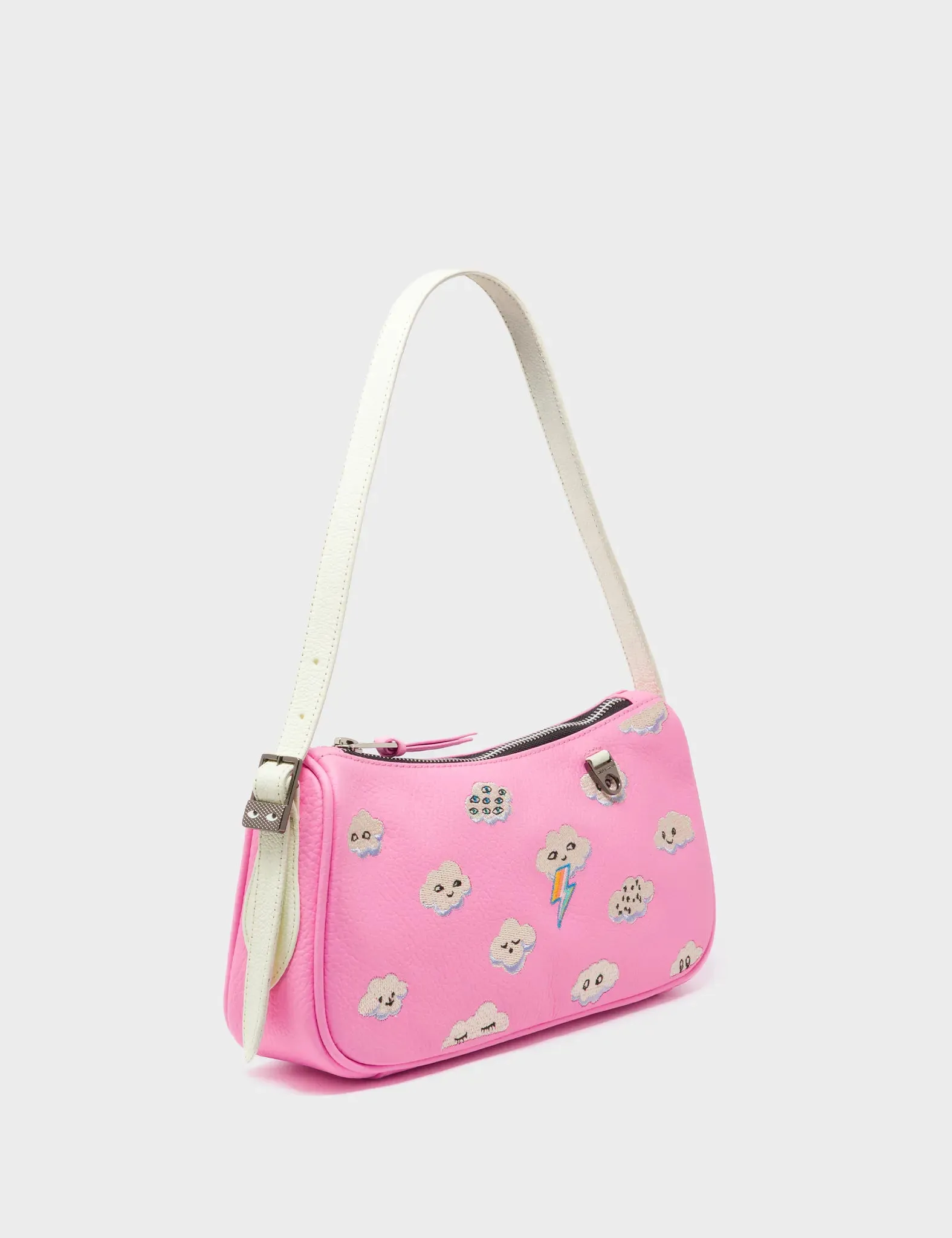 refined design Lucas Hobo Mini Bubblegum Pink Handbag - Happy Clouds Embroidery