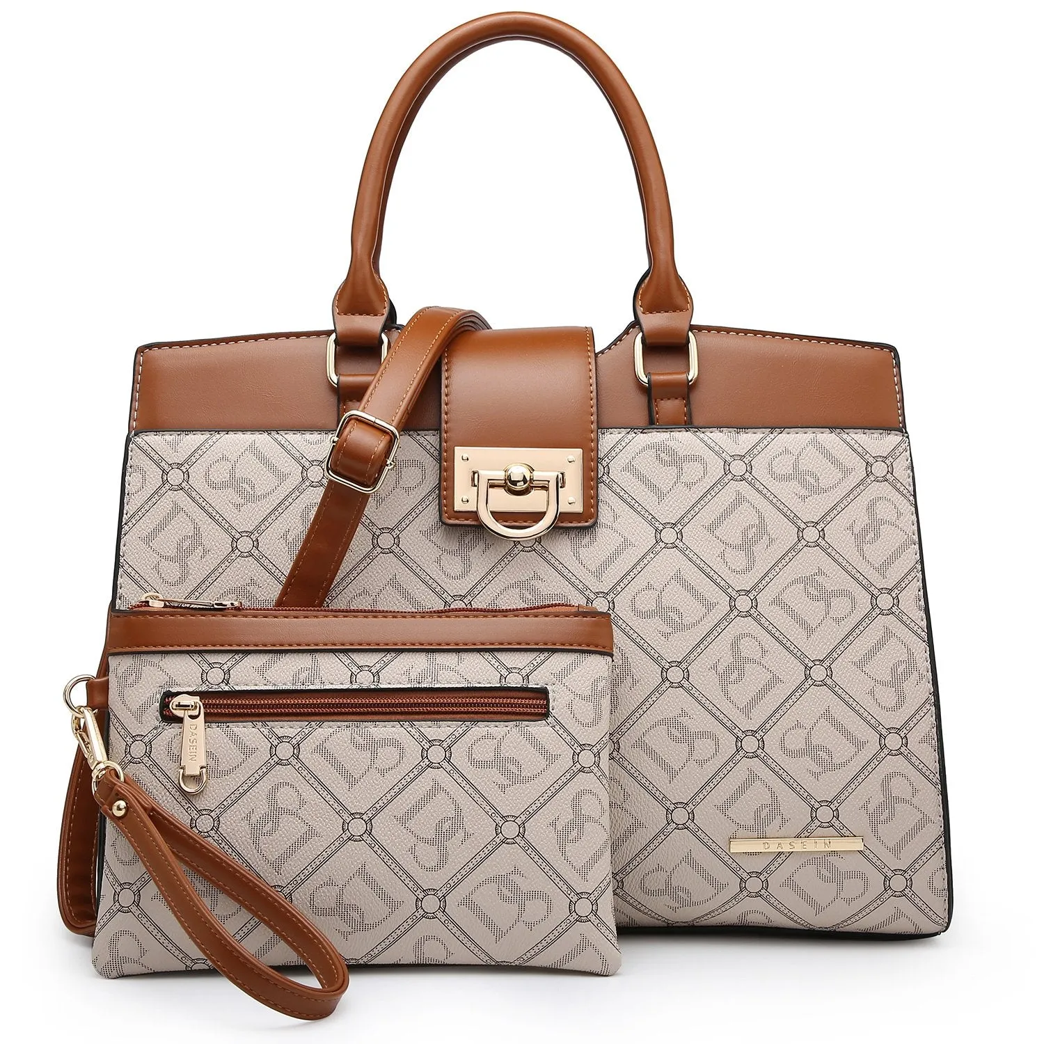 soft look Contemporary Lifestyle Monogram Flap Satchel with Matching Wristlet