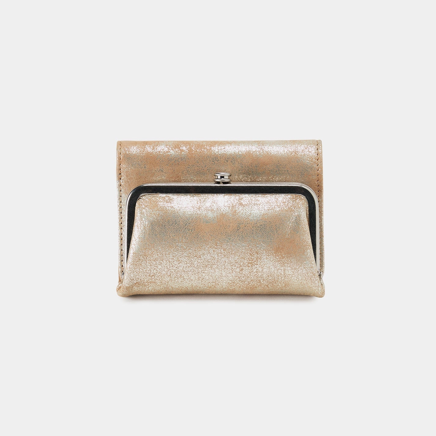 Modern Utility Ergonomic Design Robin Compact Wallet In Metallic Leather - Saddle Stardust