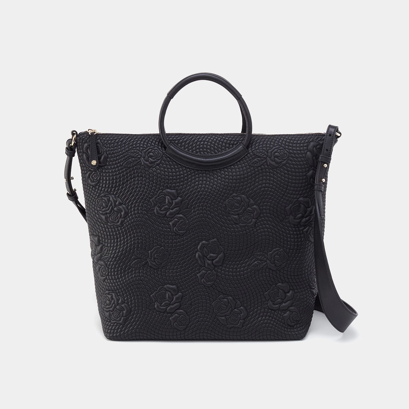 Stylish Detail Maggie Satchel In Smooth Leather - Black Quilted Rose