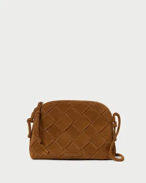 Mallory Cacao Woven Suede Crossbody Zipper Pocket detailed craft
