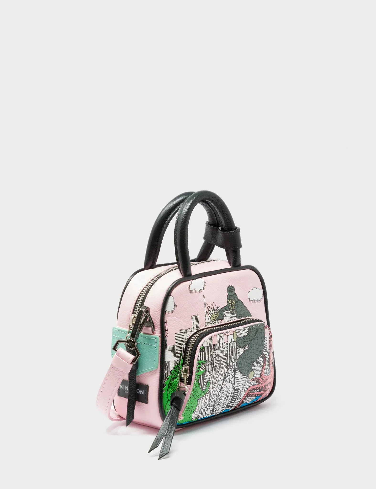 Glossy Touch Casual Outfit Marino Mini Crossbody Parfait Pink Leather Bag - Hairy Harold Print