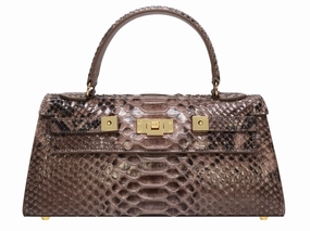 Trendy Lifestyle Lightweight Function Maya East West Pythonskin Handbag - Taupe