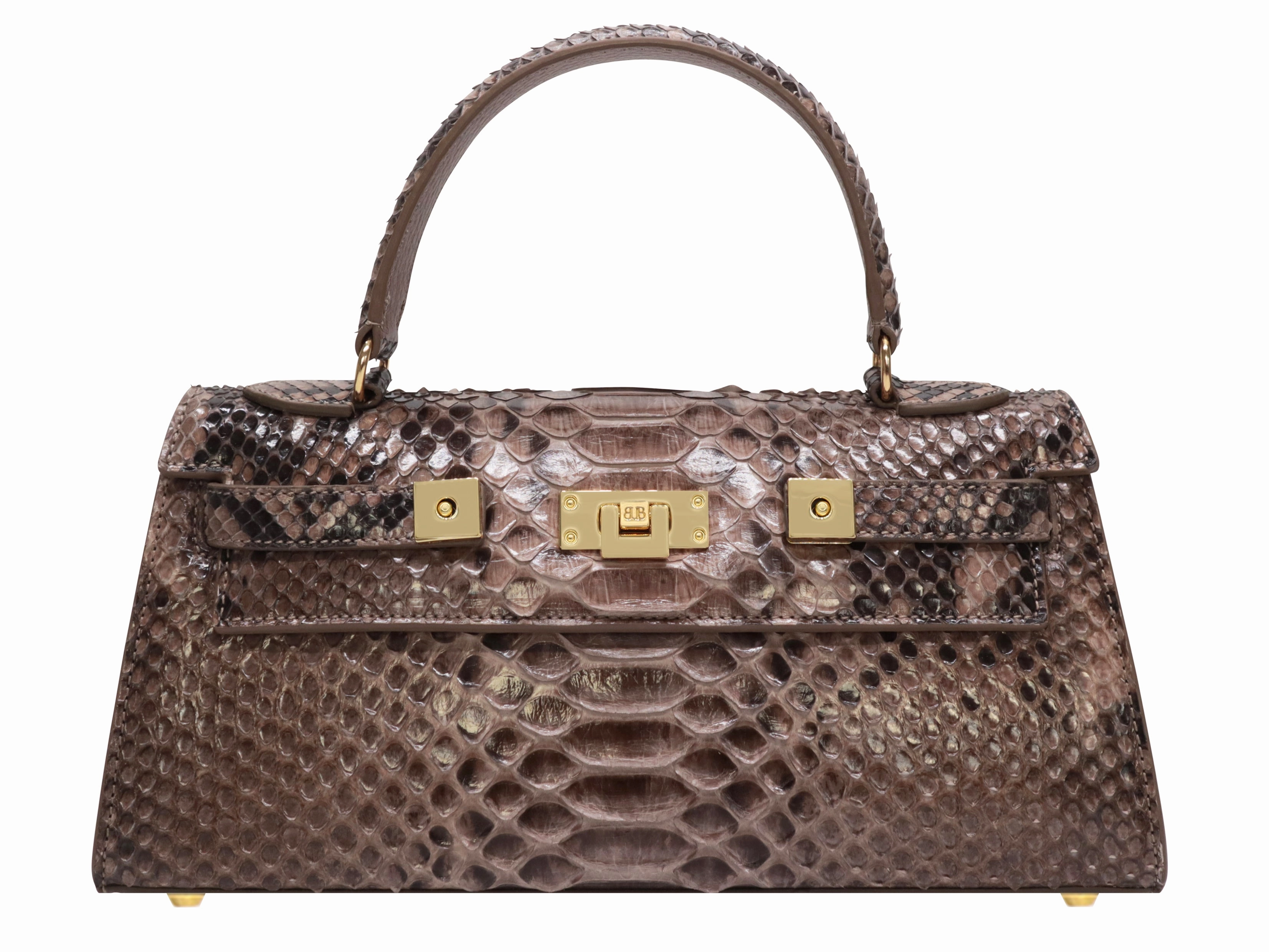 Trendy Lifestyle Lightweight Function Maya East West Pythonskin Handbag - Taupe