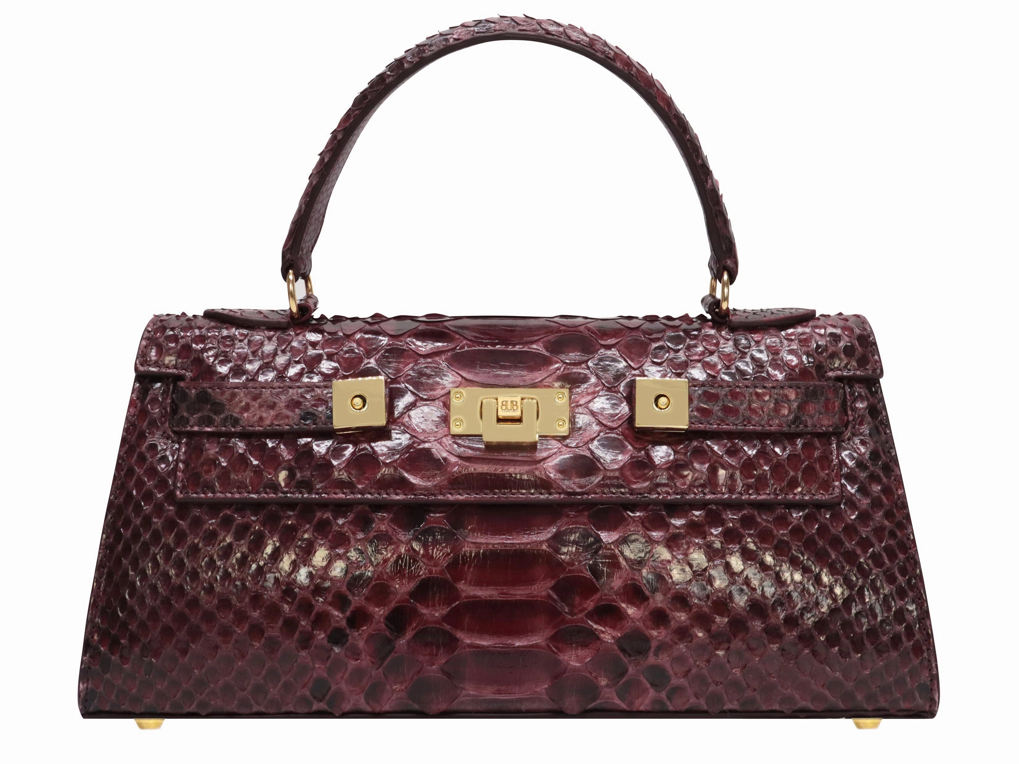 Maya East West Pythonskin Handbag - Wine Compact Shape