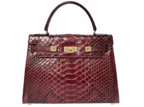 Maya Large Pythonskin Handbag - Wine Functional Accessory Portable Comfort