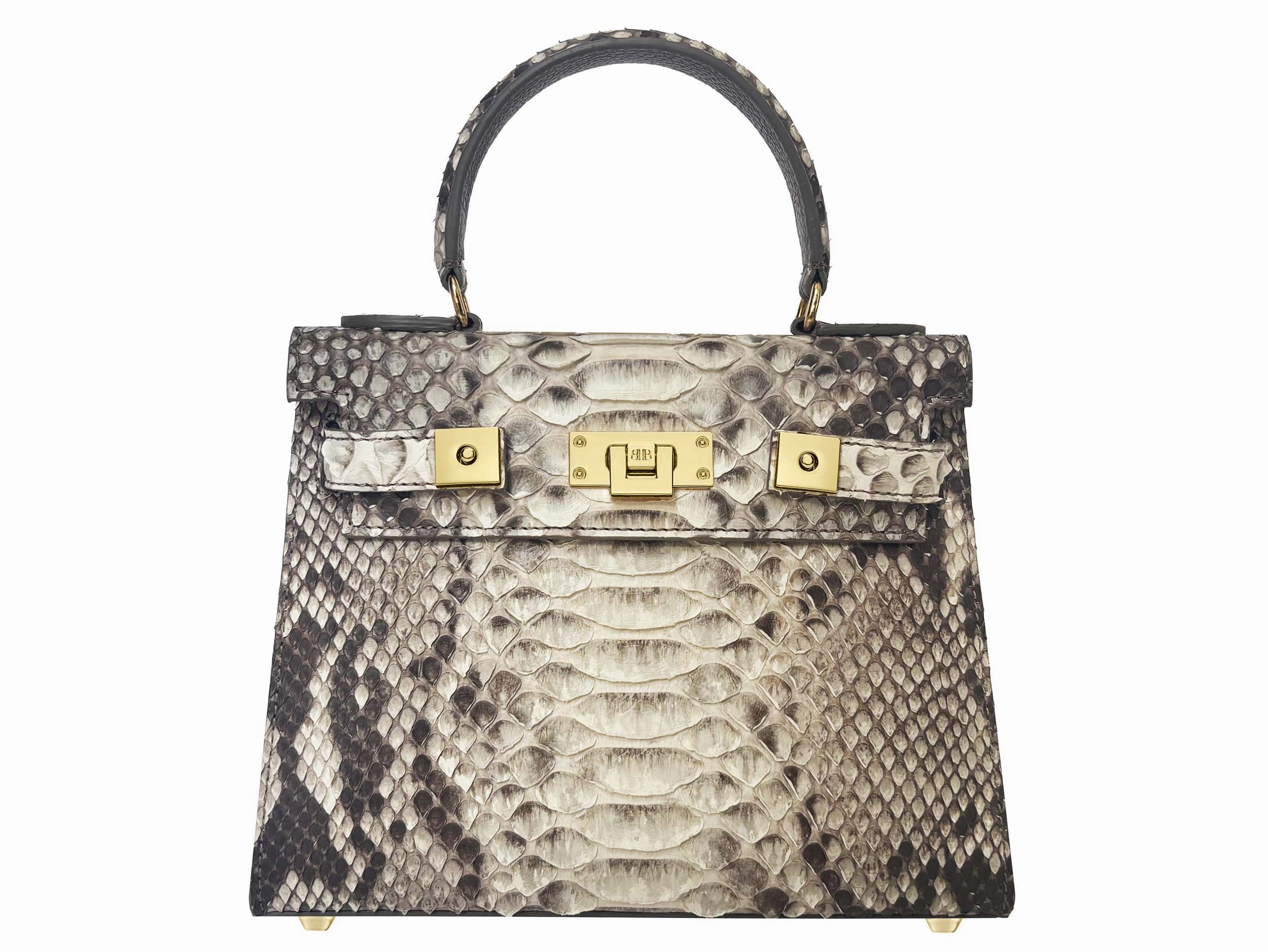 Travel Friendly Maya Midi Pythonskin Handbag - Natural