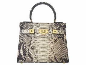 Travel Friendly Maya Midi Pythonskin Handbag - Natural