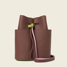 Minimal Carry Functional Travel Medium Flower Petal Leather Crossbody Bag - Dark Brown