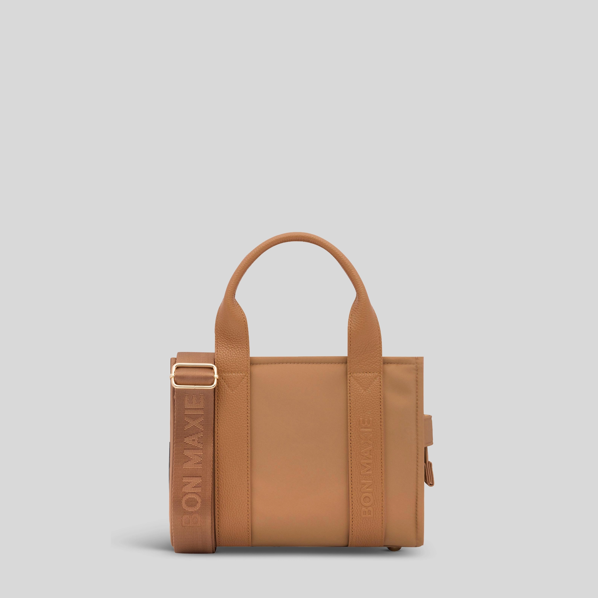 Lightweight Carry Option Go-To Gear Micro Structured Tote Bag in nylon with leather -- Tan