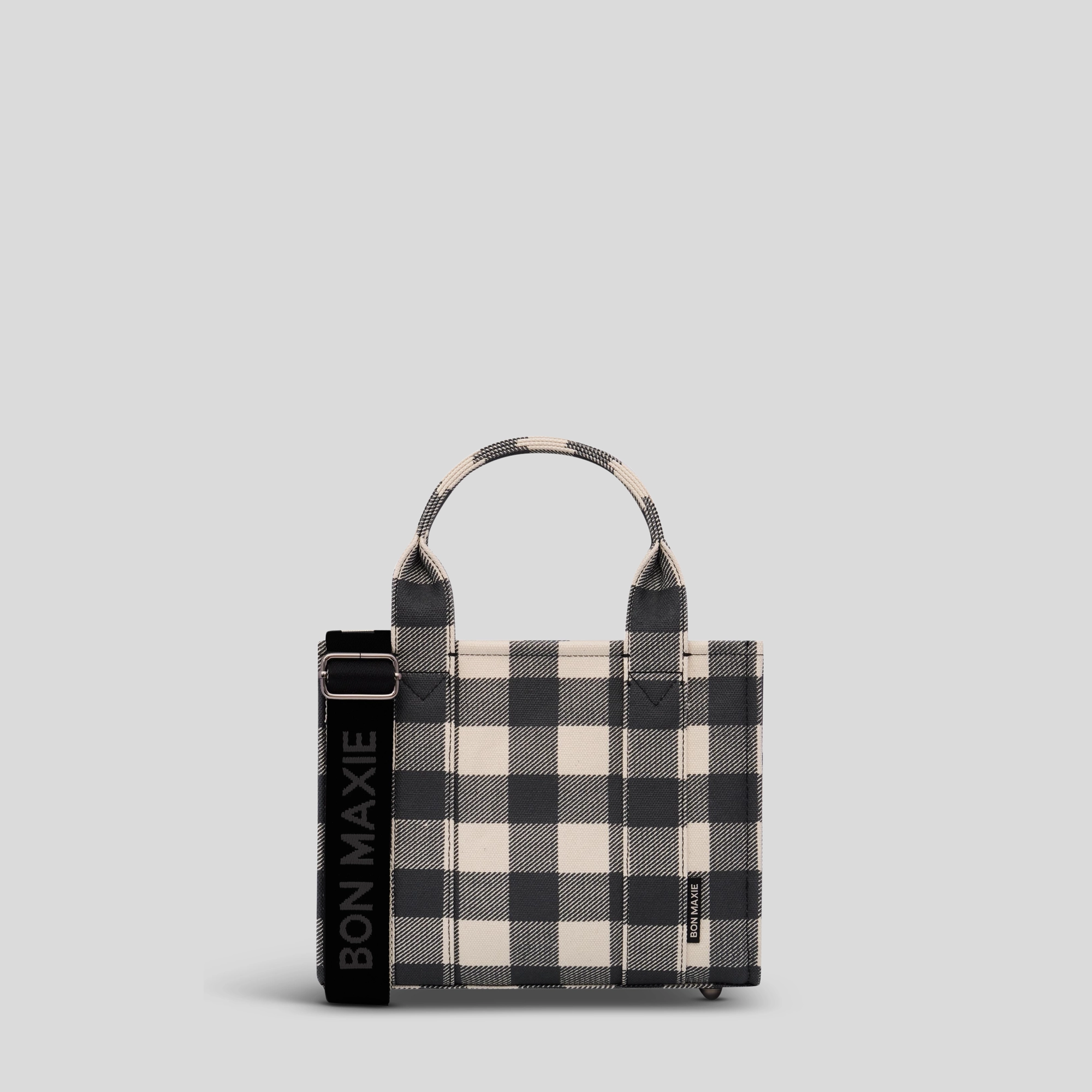 Micro Structured Tote Bag in signature coated canvas -- Black Gingham Designed with comfort and ease of use in mind