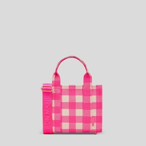 Micro Structured Tote Bag in signature coated canvas -- Neon Pink Gingham Comfort Fit