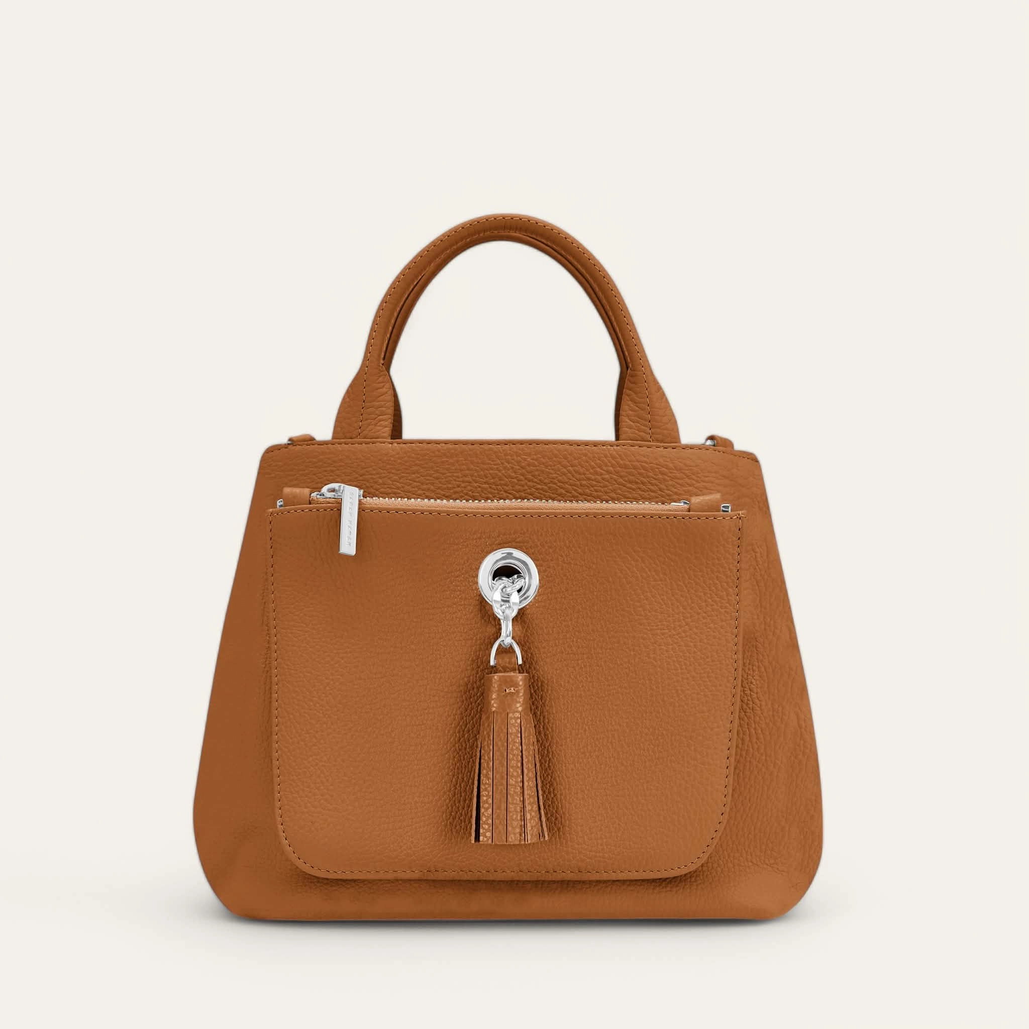 Mini D Tote | Tan with Silver hardware Functional Reliability