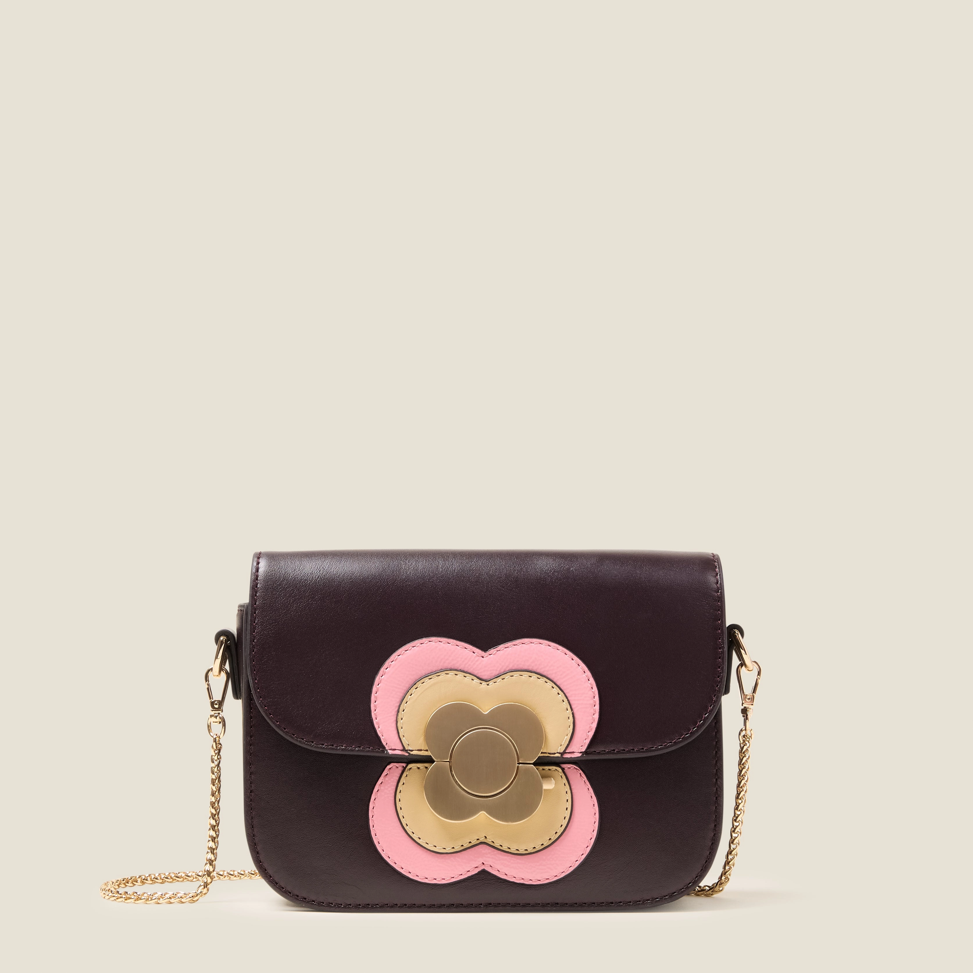 Mini Eclipse Leather Crossbody Bag - Flower Applique Burgundy Weekend Escape