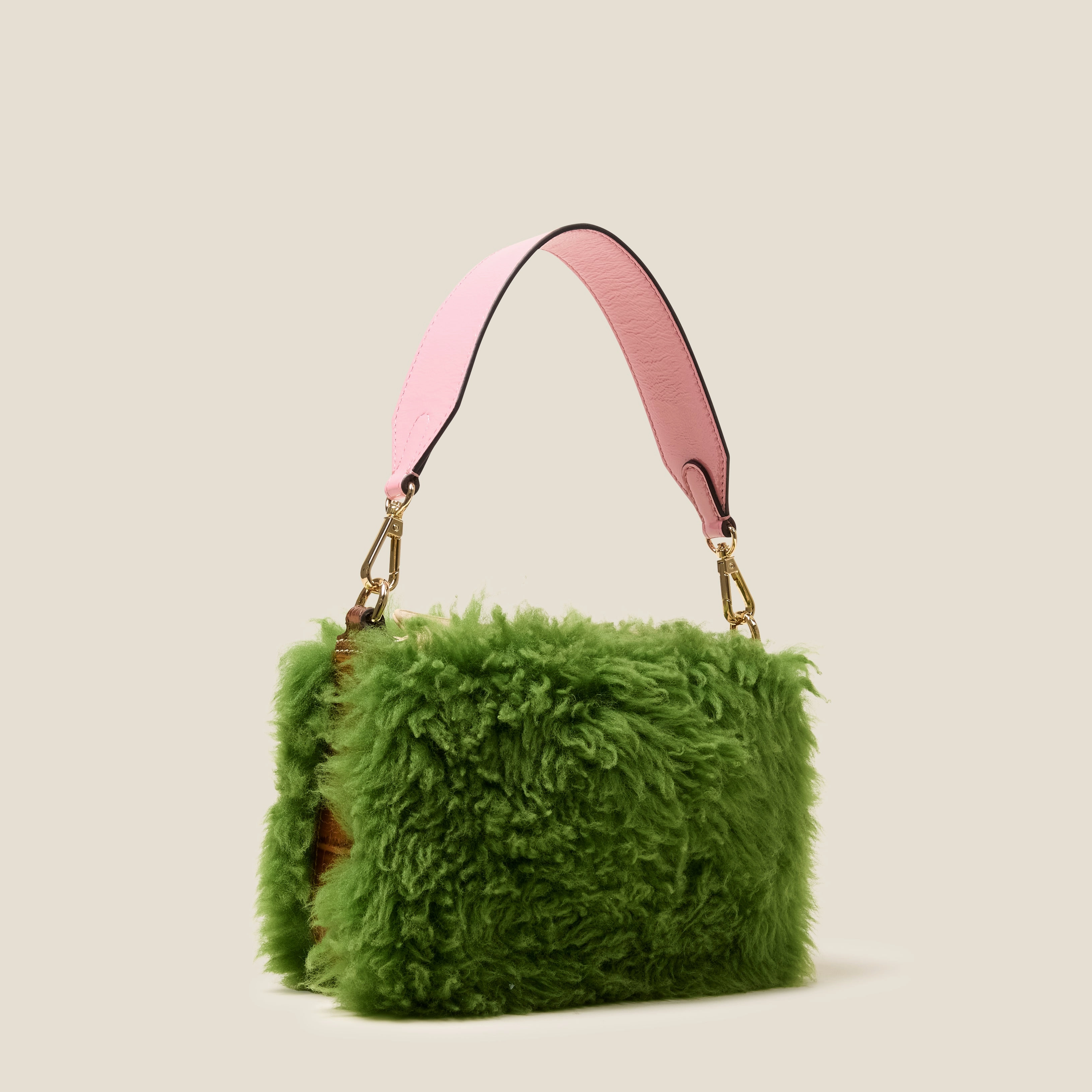 Mini Softie Leather Crossbody Bag - Sheepskin Colourblock Green Casual Comfort