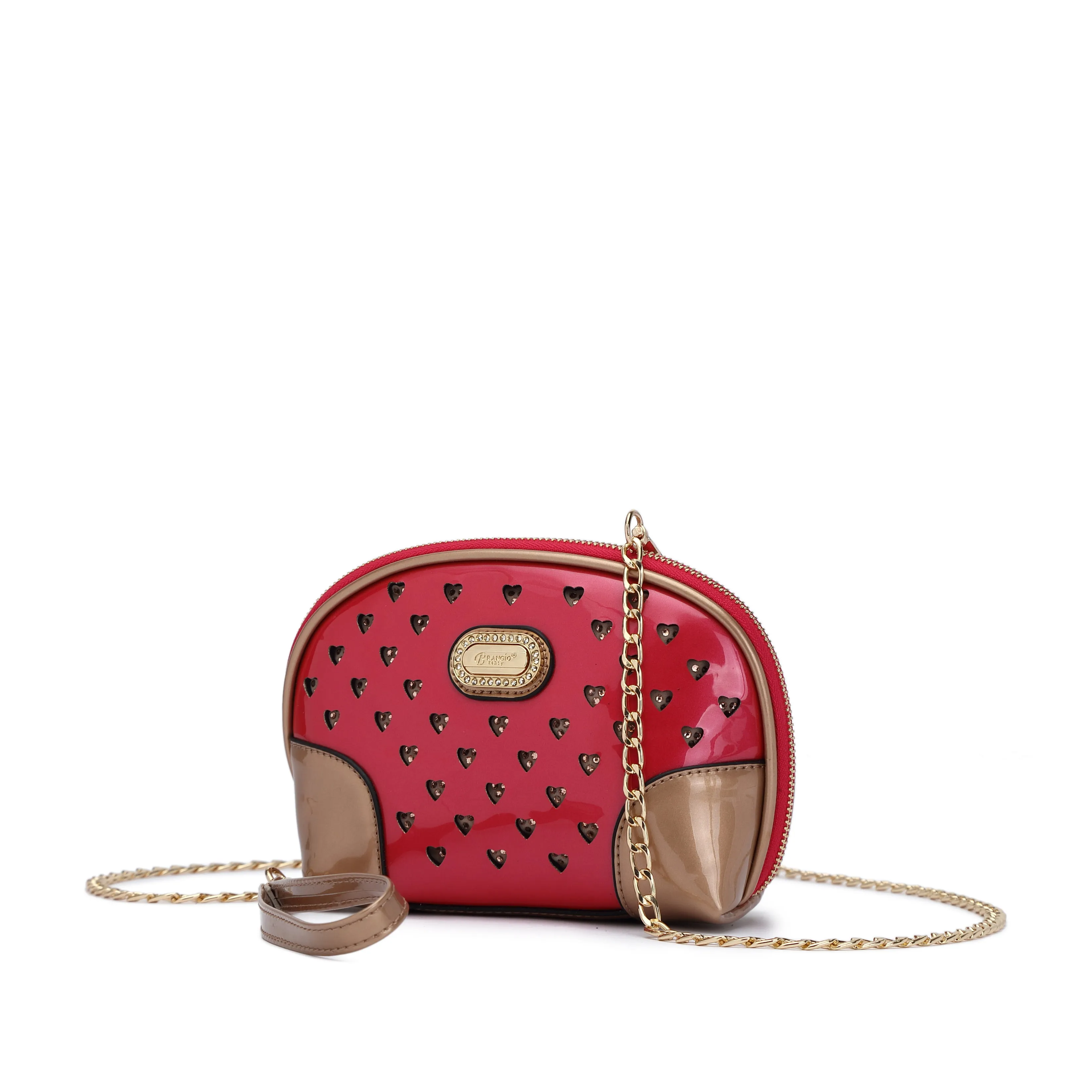 Practical Utility Compact accessory Brangio Italy  Mini Crossbody ?C Faux Leather Camera Bag with Heart Studs & Gold Chain Strap | U.S.A. Company Ships from L.A.