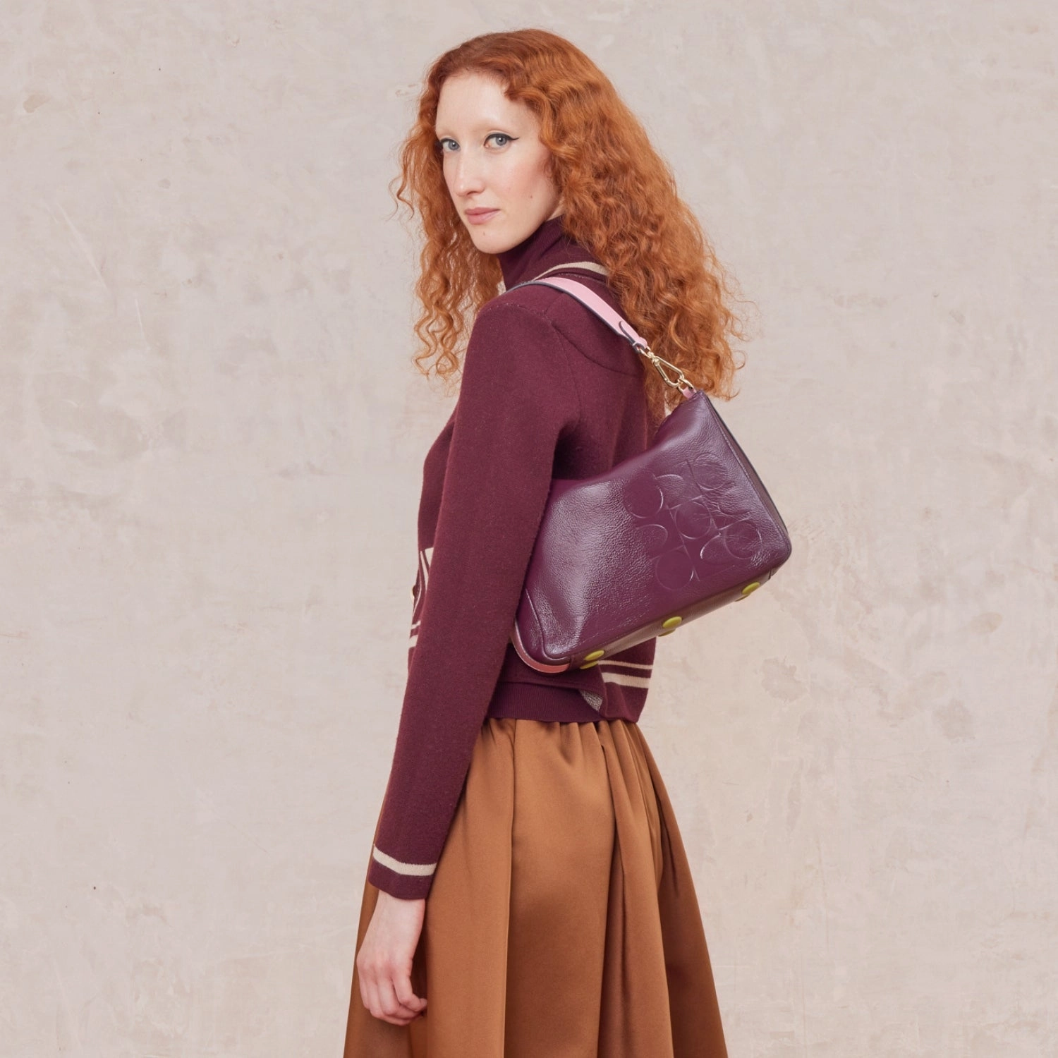 Small Softie Leather Shoulder Bag - OK Colourblock Burgundy Practical Companion