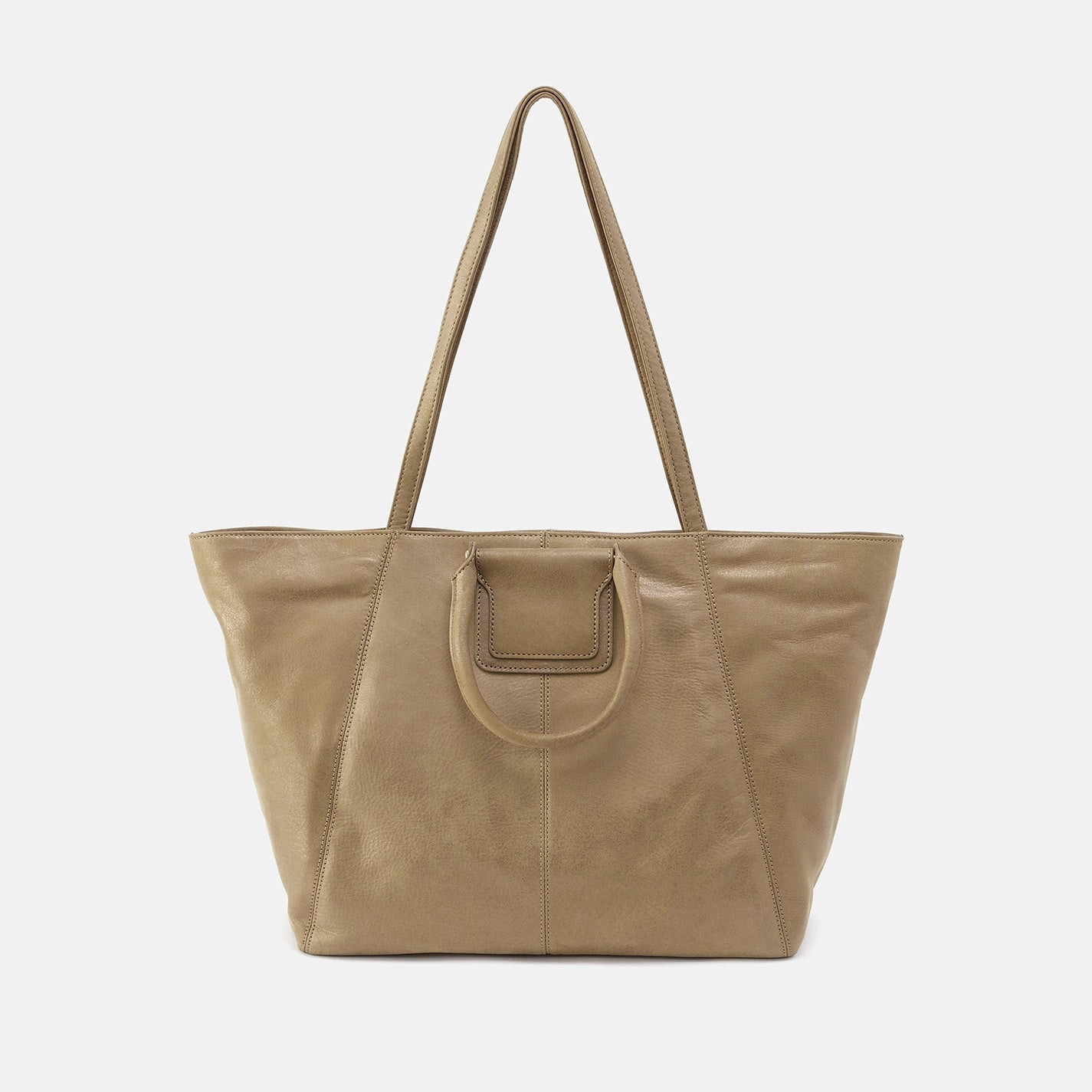 Sheila East-West Tote In Metallic Leather - Burnished Sage Functional Companion Compact Shape