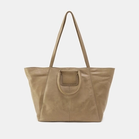 Sheila East-West Tote In Metallic Leather - Burnished Sage Comfort Companion