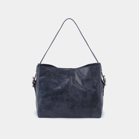 Trendy Outfit Render Shoulder Bag in Buffed Leather - Indigo Sky