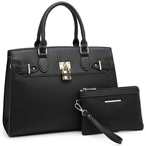 Refined Texture Classic Padlock Handbag with Matching Wallet