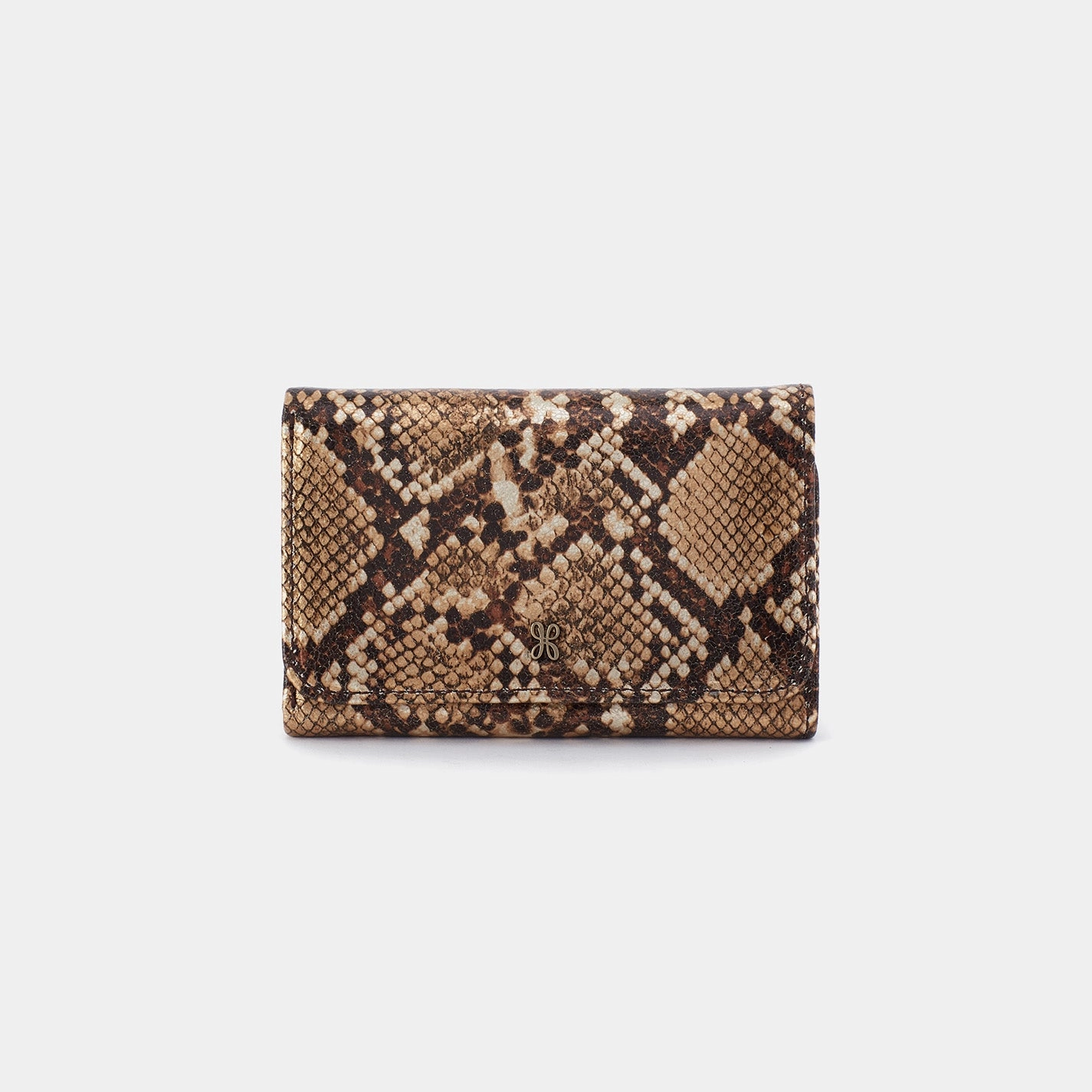 Compact Performance Jill Trifold Wallet in Printed Leather - Golden Snake