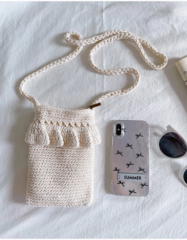 Functional Travel Elena Handbags Small Cotton Knitted Crossbody Bag