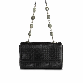 Stylish Gear Versatile Travel Chain & Jewel Shoulder Bag, Mini - Black Embossed Haircalf