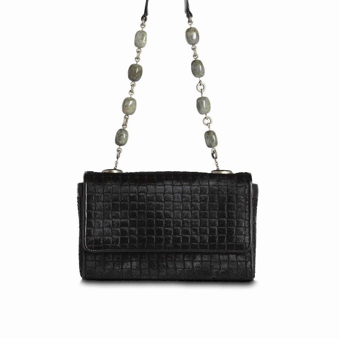 Stylish Gear Versatile Travel Chain & Jewel Shoulder Bag, Mini - Black Embossed Haircalf