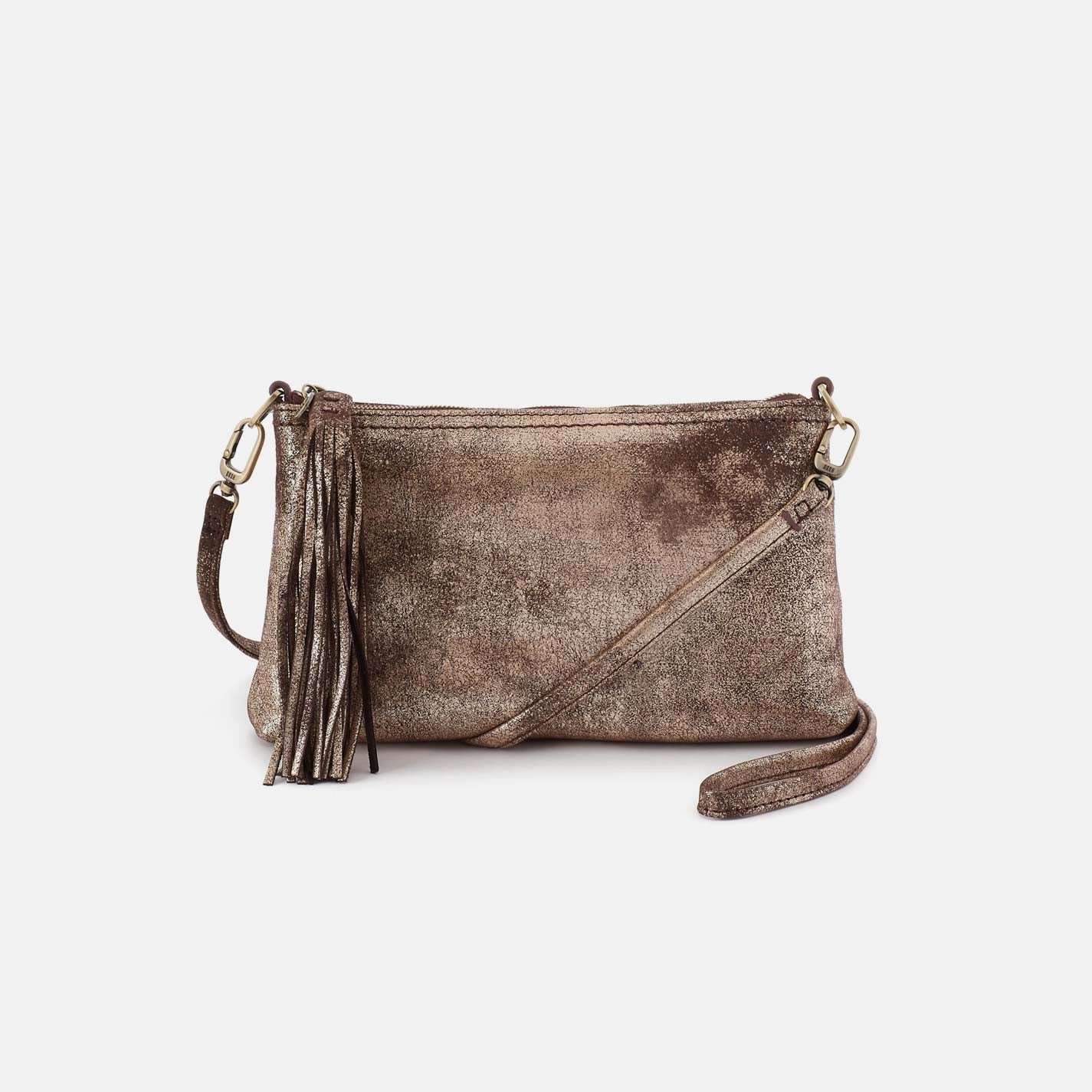 Bold Statement Durable City Travel Darcy Crossbody in Metallic Leather - Cocoa Platinum
