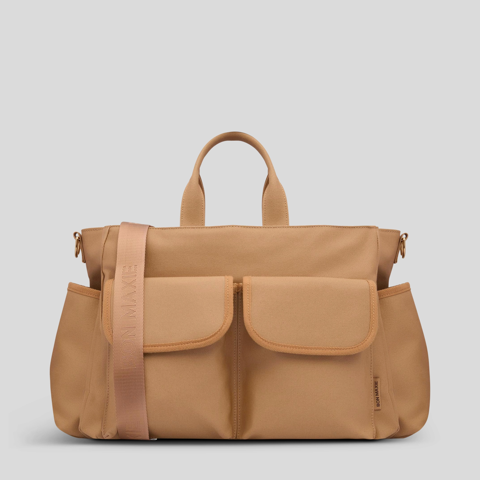 Multi-Pocket Tote Bag in signature coated canvas -- Tan Portable Travel Modern Everyday