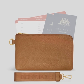 Sleek Organizer Timeless Function Multi-Pocket Travel Wallet in full-grain pebbled leather -- Tan