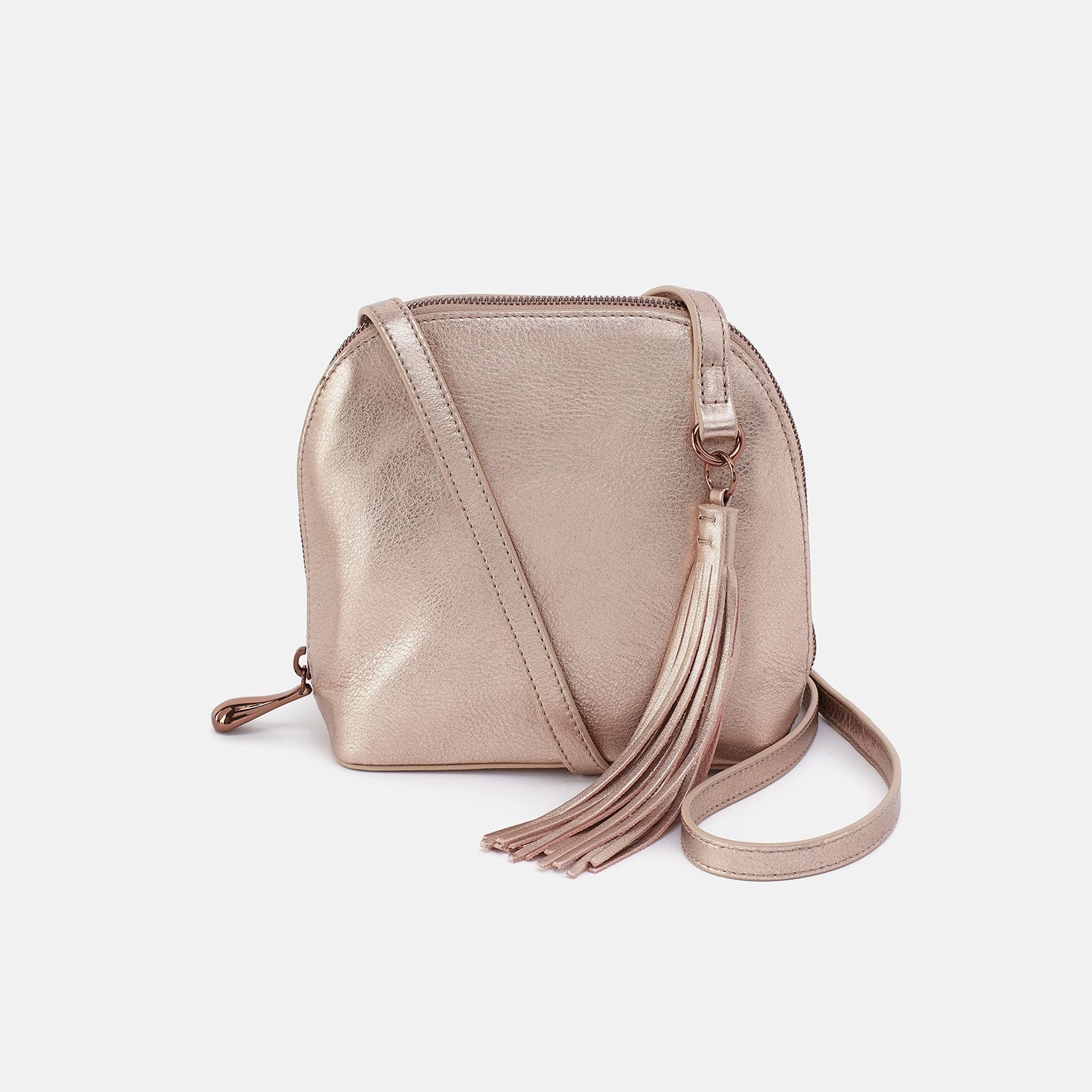 Classic Functionality Nash Crossbody In Metallic Leather - Pink Gold Metallic