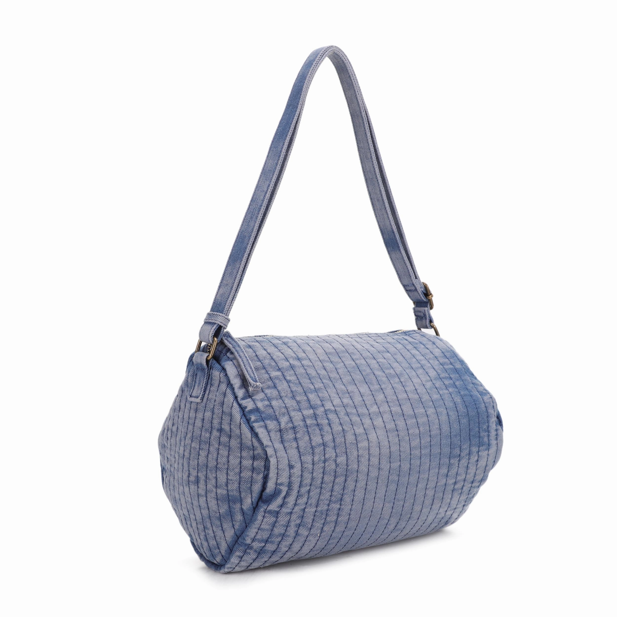 Natalie Denim Barrel Bag Simple Function