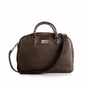 Newport Travel Satchel Bag - Brown Leather & Croc Weekender Practical Carry