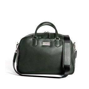 Newport Travel Satchel Bag - Dark Green Leather Weekender Functional Design