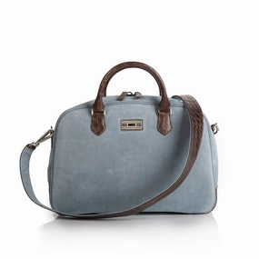 Elegant Function Compact Functionality Newport Travel Satchel Bag, Denim Blue Suede & Brown Croc Weekender