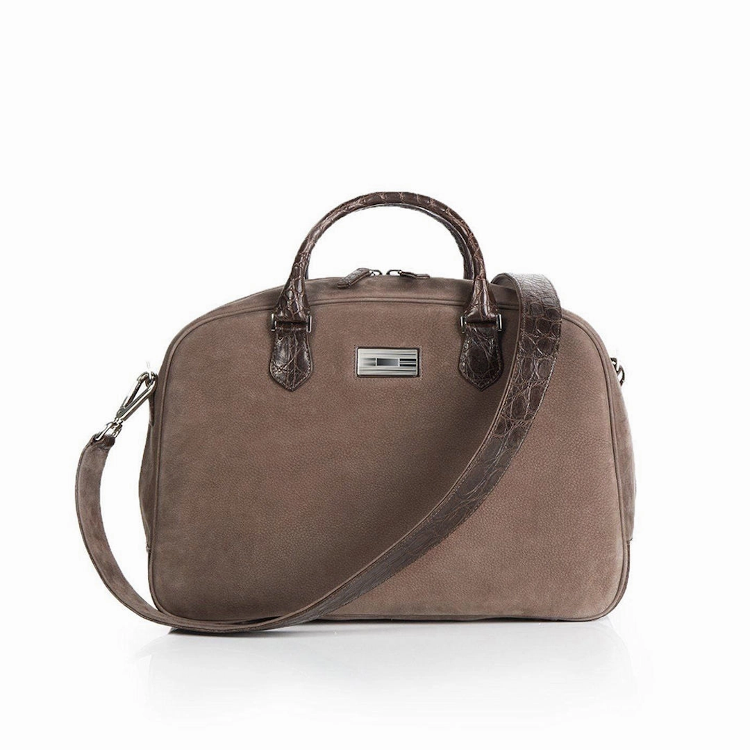 Newport Travel Satchel Bag, Light Brown Suede & Croc Weekender Minimal Journey