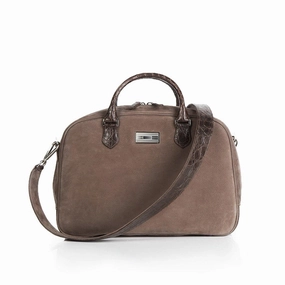Newport Travel Satchel Bag, Light Brown Suede & Croc Weekender Minimal Journey
