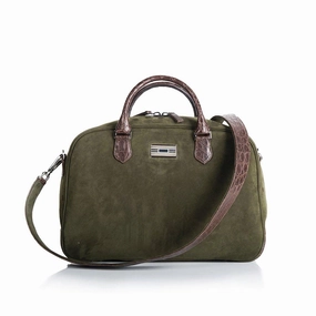 Street Functionality Newport Travel Satchel Bag, Olive Suede & Brown Croc Weekender