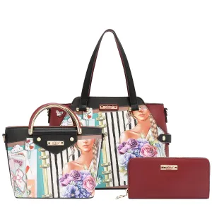 Fashion Gear Smart Accessory NOSTALGIA 3PC SET (TOTE, CROSSBODY, WALLET)