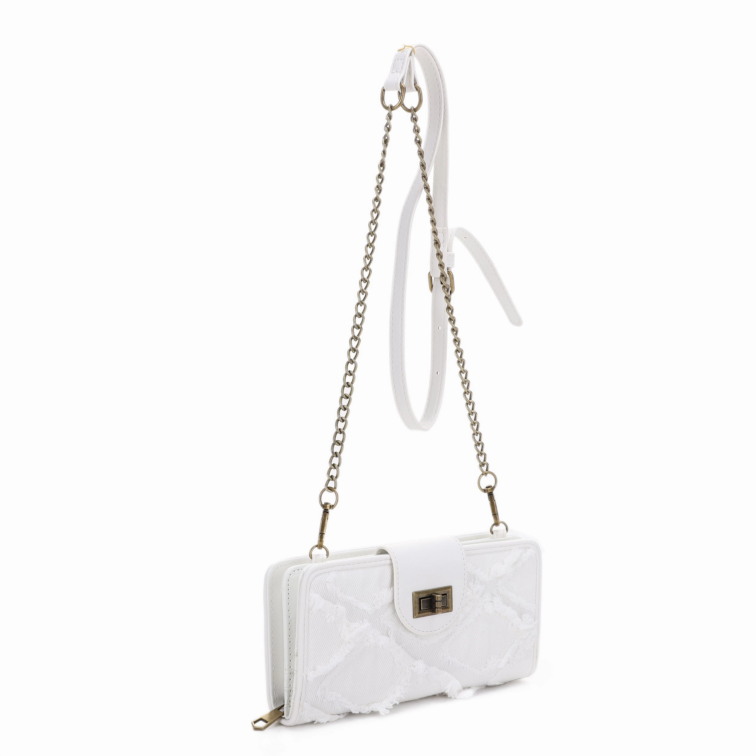 Minimalist Look Casual Carry Nova Distressed Diamond Denim Wallet on Chain