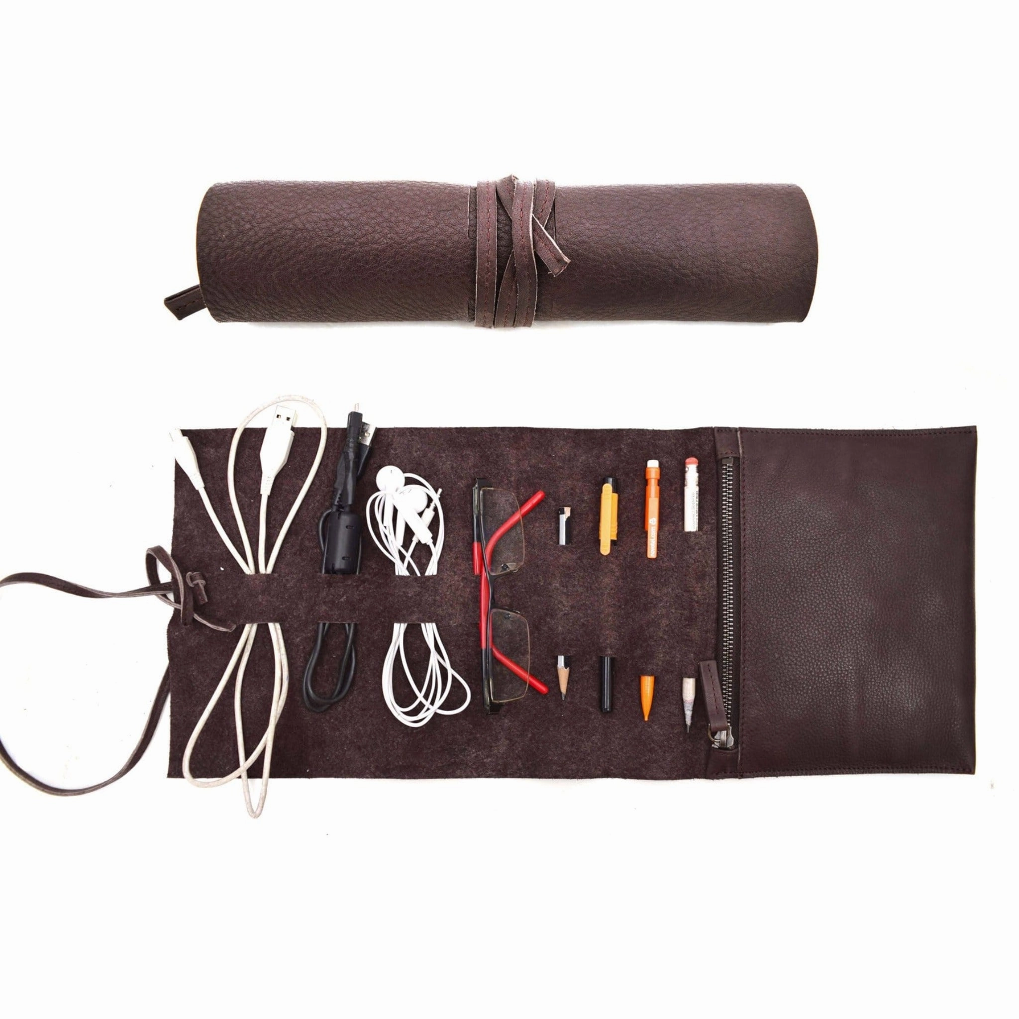 Casual Travel Outdoor companion Leather Tech and Accessory Roll